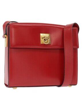 Authentic CELINE Shoulder Bag Leather Red Gold